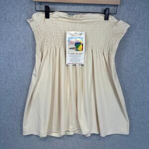 Sun Streak Newport News Tube Top Womens Small Beige Polyester Strapless Smocked